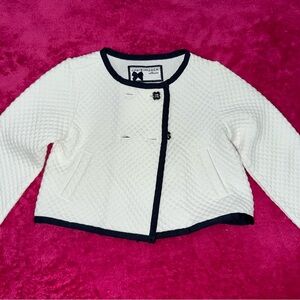 White Quilted Jacket with Navy Trim